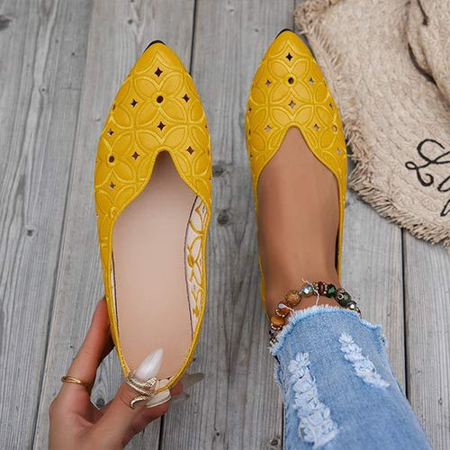 Women's Pointed Toe Shallow Mouth Breathable Hollow Flat Shoes 90221808C