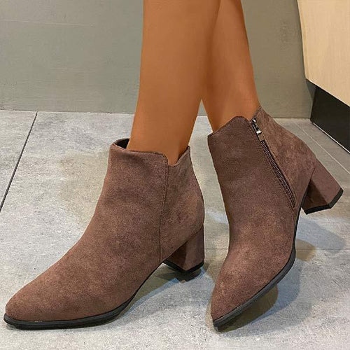 Women's Suede Chunky Heel Side-Zip High Heel Ankle Boots 67639735C