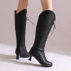 Women's Vintage Mid-Heel Lace-Up Knee-High Boots 23411818C