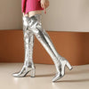 Women's Gold and Silver Block-Heel Over-the-Knee Combat Boots 36666311C