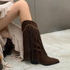Women's Retro V-Neck Tassel Chunky Heel Western Boots 51725272S