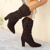 Women's Fashion Pleated Pointed Suede Mid-calf Boots 70318693S