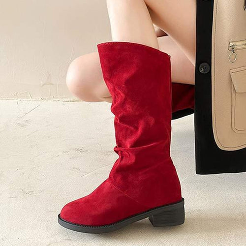 Women's Chunky Heel Suede Knee-High Boots 42099519C