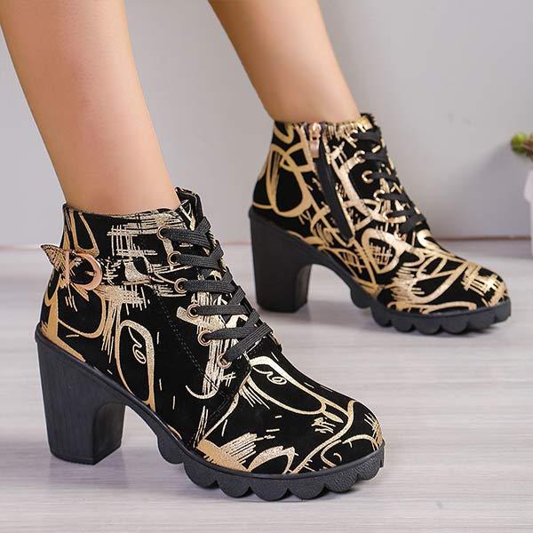 Women's Autumn/Winter Lace-Up Chunky Heel Ankle Boots 10477515C