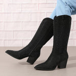 Women's Fashionable Rhinestone Block Heel Knee-High Boots 05189850S