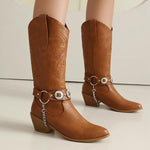 Women's Fashion Metal Buckle Chunky Heel Cowboy Boots 00949097S