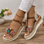 Women's Thick-Soled Transparent Jeweled Linen Sandals 84128758C