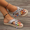 Women's Faux Straw Flat Slide Sandals 71634126C