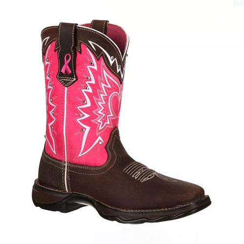 Women's Retro Square Toe Pink Embroidered Knight Boots 00784464S