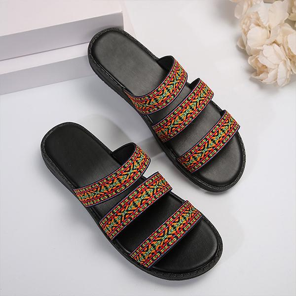 Women's Colorful Braided Wide Strip Beach Slippers 05607946S