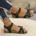 Women's Flat Sandals with Leather Strap, Buckle, and Cross Straps – Casual and Chic 34950535C