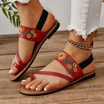 Women's Embroidered Toe-Ring Sandals with Flat Sole 37559130C