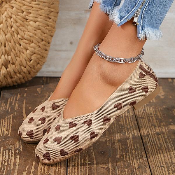 Women's Casual Heart Pattern Knitted Slip-on Soft Flats 63545979S