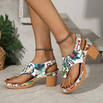 Women's Toe-Loop Buckle Casual Vintage Chunky Heel Sandals 55314267C