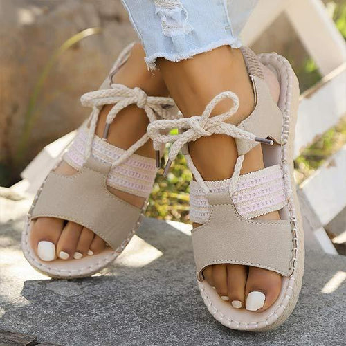 Women's Flat Open-Toe Strappy Roman Sandals with Adjustable Back Elastic 42181411C