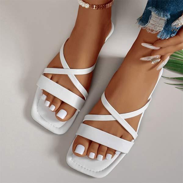Women's Flat Sandals with Square Toe and Thin Straps - Casual and Comfortable 33001451C