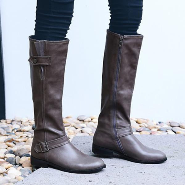 Women's Casual Belt Buckle Decorated Knee High Boots 99298998S