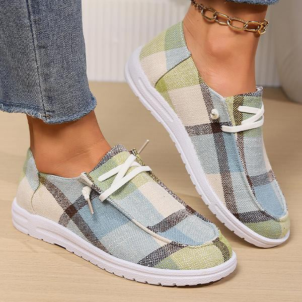 Women's Lace-Up Casual Plaid Flat Canvas Shoes 06532324S