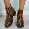 Women's Leopard Print Round Toe Block Heel Ankle Boots 17569337C