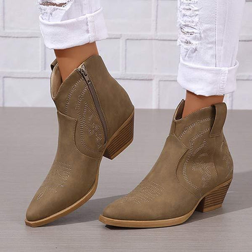 Women's Low Ankle Chunky Heel Booties 63254187C