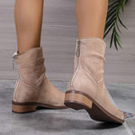 Women's Chunky Heel Suede Ankle Boots with Back Zipper 56530048C