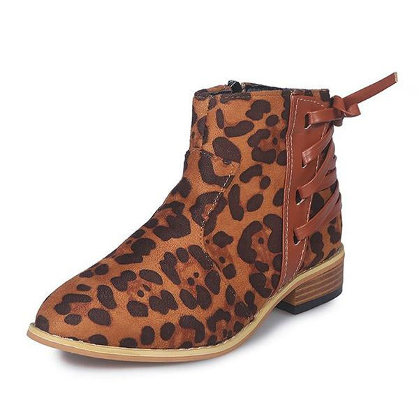 Women's Retro Leopard Chunky Heel Ankle Boots 92531347S