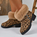 Women's Leopard Print Plush Ankle Boots 59876398C