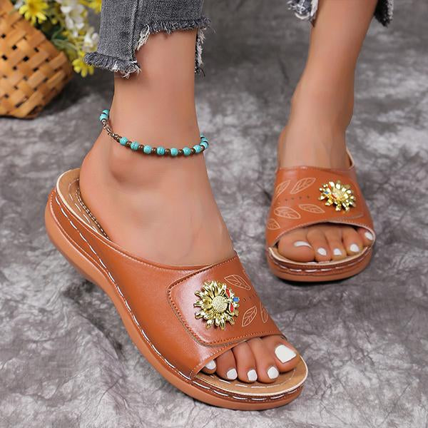 Women's Casual Wedge Flower Fish Mouth Slippers 95808234S