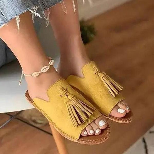 Women's Round Toe Tassel Open Toe Slippers 92353223C