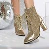 Women's Fashion Sequin-Patch High-Heel Ankle Boots 31166104C