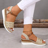 Women's Platform Sandals with Single Strap Buckle and Wedge Heels 26562215C