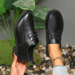 Women's Black Low Heel Chunky Lace-Up Flats 48135459C