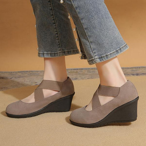 Women's Casual Crossover Elastic Shallow Wedge Shoes 00003544S