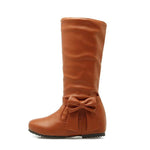 Women's Casual Bow-detailed Wedge Mid-calf Boots 83099628S