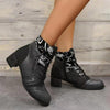 Women's Fashion Round Toe Lace Up Chunky Heel Booties 92776981S