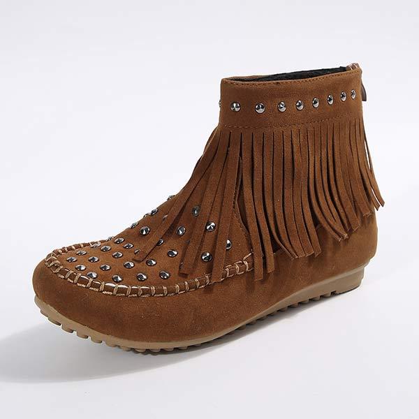 Women's Studded Flat Tassel Ankle Boots 31973226C