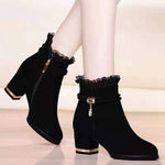 Women's Rhinestone Lace-Trimmed Lined Chunky-Heel Fashion Boots 78474325C