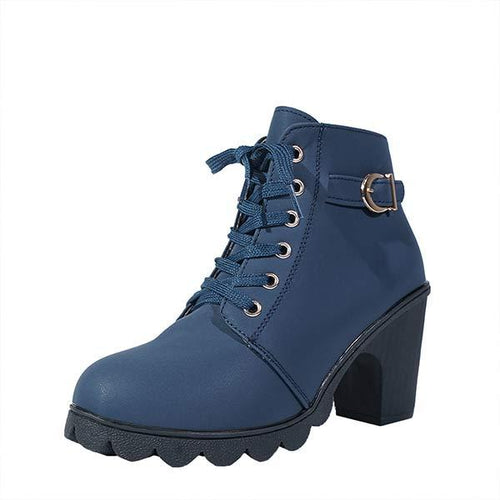 Women's Round-Toe Chunky Heel Ankle Fashion Boots with Side Zipper 89624837C