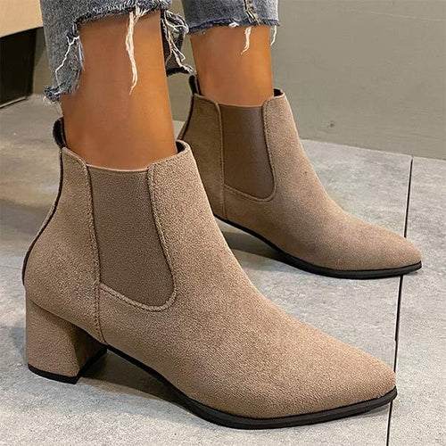 Women's Pointed-Toe Elastic Chunky Heel Ankle Boots 47964618C