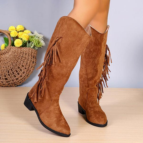 Women's Casual Suede Retro Tassel Knee High Boots 96852968S