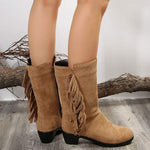 Women's Vintage Tassel Chunky Heel Boots 42591758C