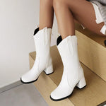 Women's Retro Fashion Square Toe Chunk Heel Mid-calf Boots 28319977S