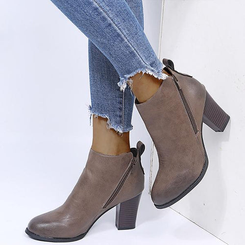 Women's Stylish Side Zipper Block Heel Ankle Boots 26790108S