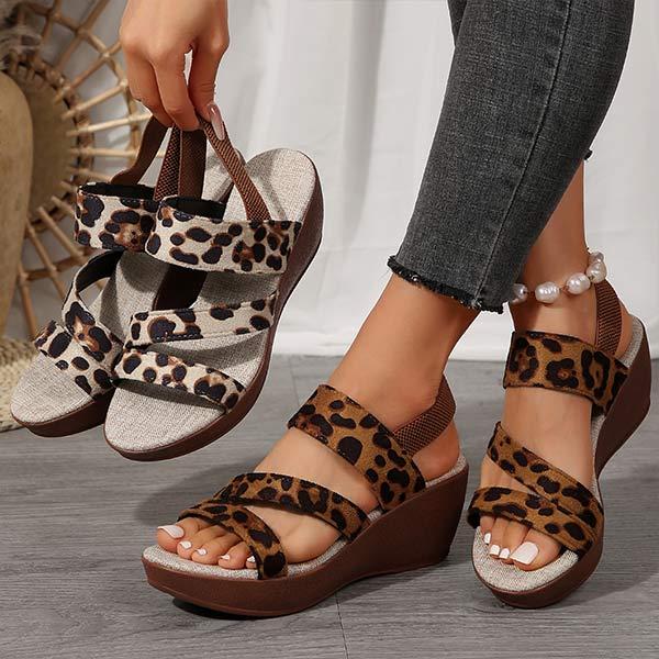 Women's Leopard Print Platform Wedge Sandals 92656223C