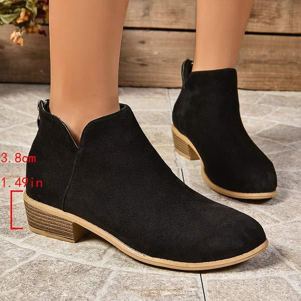 Women's Casual Back Zipper Low Heel Chunky Ankle Boots 88021018C