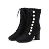 Women's Elegant Suede Pearl Block Heel Short Boots 65451753S