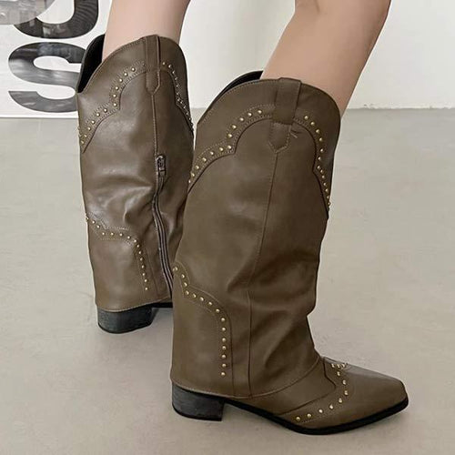 Women's Vintage Chunky Heel Knee-High Boots 35298905C