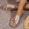 Women's Snake Print Wedge Heel Slide Sandals 05421289C