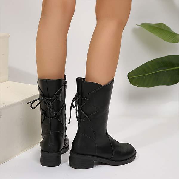 Women's Vintage Black Chunky Heel Side-Zip Fashion Boots 84447249C