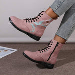 Women's Embroidered Print Flat Lace-Up Ankle Boots 11998793C